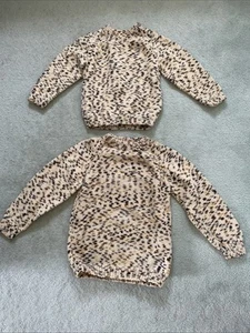 Lot Of 2 Vintage 1980’s Hand Knit Beige and Brown Tweed  Kids Sweater - Picture 1 of 4