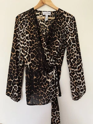JOSEPH RIBKOFF Animal Print Tie Front Long Sleeve Blouse Size 10 - Image 1 of 4