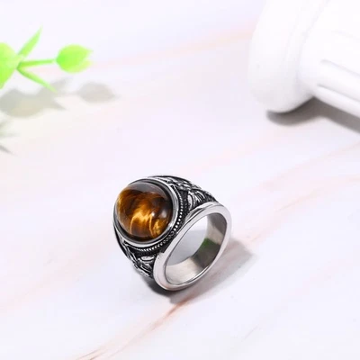 Anillo protector turquesa ovalado St Michael para hombre banda de sello de acero inoxidable #8-13 Foto 1 de 4