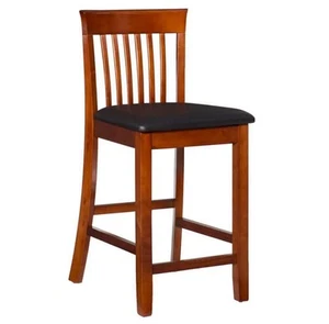 Linon Triena Craftsman 25" Slat Back Counter Stool Padded Seat in Cherry Wood - Picture 1 of 10