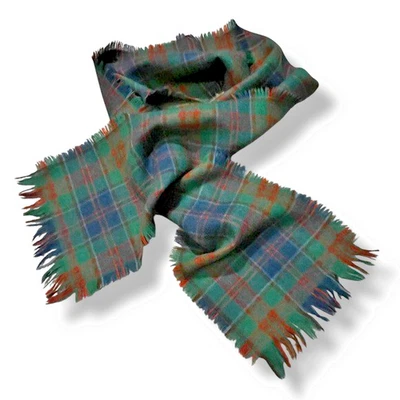 Deweys of Vermont Plaid Wool Scarf Fringe Edge Green Vintage 60"x9" Preppy - Image 1 of 4
