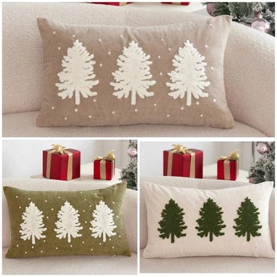 Premium Embroidered Christmas Tree Cushion Cover Velvet PillowCase Holiday Decor - Image 1 of 4