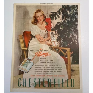 Print Ad Chesterfield Cigarettes Woman Smoking Vintage 1945 Ephemera 10"x12 7/8" - Picture 1 of 2