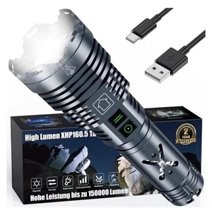 Gehavin Wiederaufladbare LED Taschenlampe 150000 Lumen Zoombar 6 Modi XHP160-02G - Bild 1 von 9