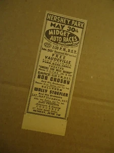 Hershey Park 1941 Auto Races ad HERSHEY PA - Picture 1 of 1