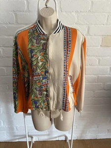Tory Burch Silk Wool Etno Printed Vintage Bomber Jacket size 10-12 - Picture 1 of 15