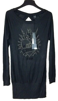NWT Faith Connextion Black Studded Long Sleeve Tunic Mini Dress Open Back XS - Image 1 of 4