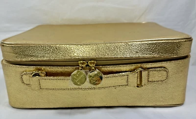 Estuche blando acolchado maquillaje cosmético Estee Lauder vintage de viaje dorado aspecto metálico Foto 1 de 4
