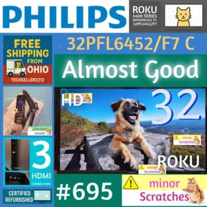 Philips 32" HD(720P Smart Roku Borderless LED TV 32PFL6452/F7C with Remote/Stand - Picture 1 of 22