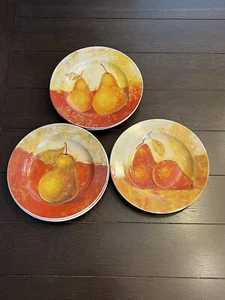 (5) Salad/Fruit 8" Plate Orange Color Block with Pears - Country/Farm Motif - Picture 1 of 9