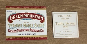 Syrup Bottle Labels 1930's 1940's Vintage Original Set of 2 Vermont Maple Table - Picture 1 of 4