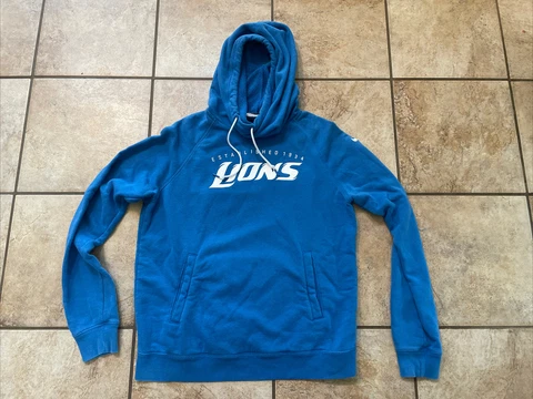 Detroit Lions NFL Team Apparel Nike Hoodie Hooded Sweatshirt Blue Womens Large Cover