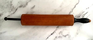 Vintage Wooden Antique 19” Rolling Pin Farmhouse Black Wood Handles Primative - Picture 1 of 4