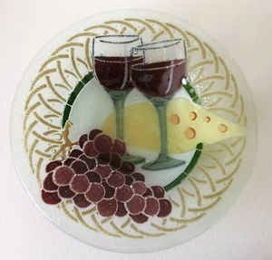 Vintage Retired Signed Peggy Karr Red WINE 8.5" Bowl Fused Glass Cheese Grapes - Picture 1 of 4
