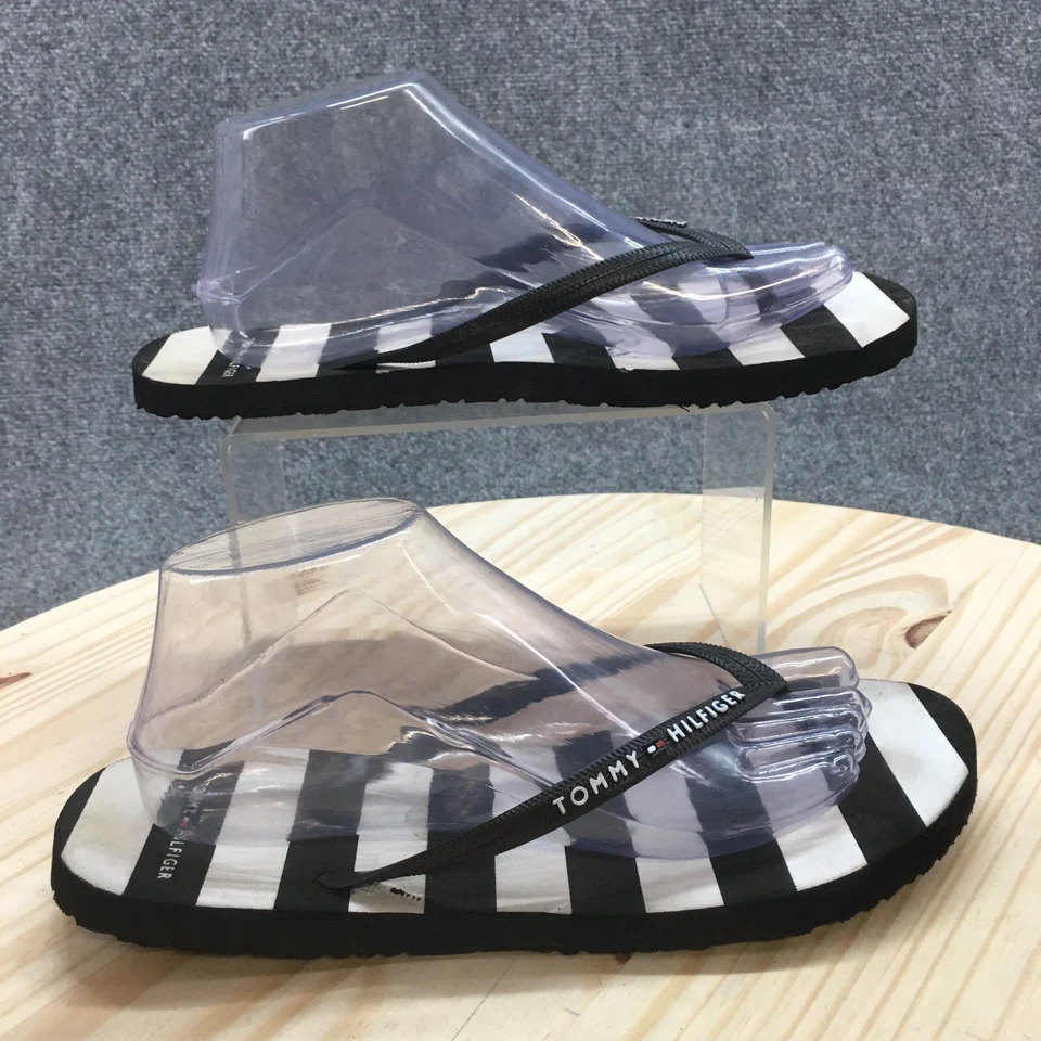 Sandalias Tommy Hilfiger para mujer 9-10 chanclas planas playa rayas negras blancas Foto 1 de 4