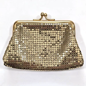 VINTAGE WHITING & DAVIS GOLD TONE MESH KISS LOCK COIN PURSE MADE IN USA ART DECO - Picture 1 of 11