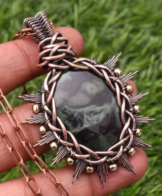 Star Galaxy Gemstone Copper Wire Wrapped Handmade Jewelry Pendant 1.97" - Image 1 of 4