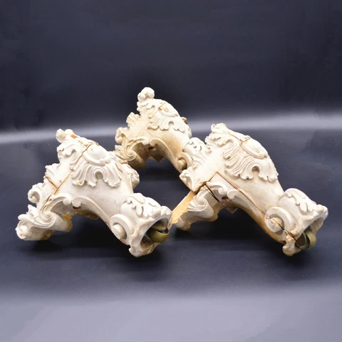 x3 Antique Carved solid Wood Sofa feet Brass wheel Vintage baroque 11" salvage-e Cover