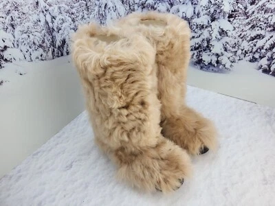 Botas altas de piel toscana real beige para mujer, botas de invierno esquimal mouton para mujer Foto 1 de 4