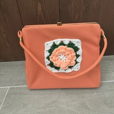 Bolso de Hombro Vintage Años 70 Cartera Bolsillo Melocotón Abuela Cuadrado Kisslock (leer) Foto 1 de 4