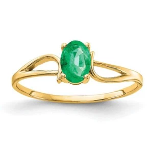 14K Solid Yellow Gold Oval Emerald Solitaire Ring - Picture 1 of 65