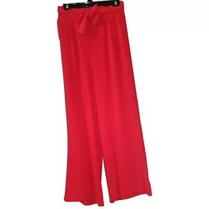 BB Dakota Wide Leg Pants High Waist Tie Front Career Casual Red Size S - Picture 1 of 8