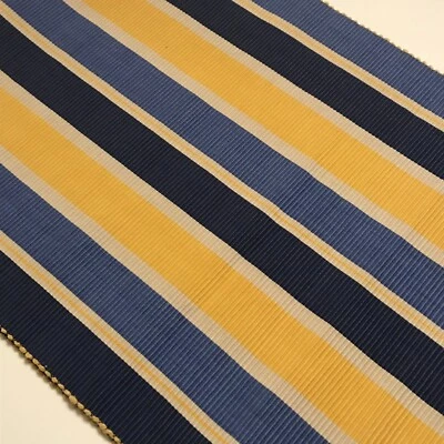 Crate & Barrel Laguna Table Runner Blue Yellow Stripe 14” x 108” Textured Woven - Image 1 of 3