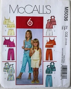 McCalls 5036 Girls 6 Great Looks Tops Shorts Capri Pants Sewing Pattern 3-4-5-6 - Picture 1 of 1