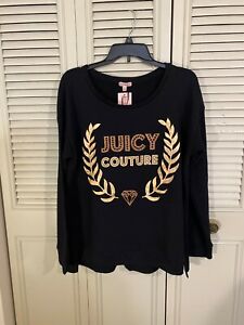 Juicy Couture Women Black Signature Gold Print Sweatshirt Crewneck Size XL NWT!