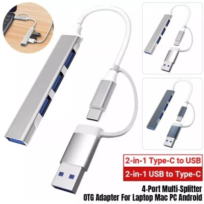 USB C HUB 3.0 Type C 4-Port Multi-Splitter OTG Adapter For Laptop Mac PC Android - Image 1 of 4