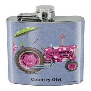 Farm Tractor Country Girl Pink Farming Stainless Steel 5oz Hip Drink Flask - Bild 1 von 4