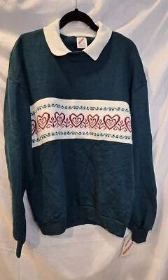 Sudadera Jerzees vintage talla grande verde con rayas blancas y corazones nueva con etiquetas Foto 1 de 4