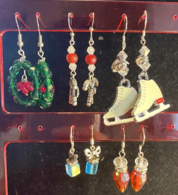 Handcrafted Artisan Christmas Earrings 5 Pairs Look. Lot X598 - Image 1 of 4