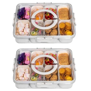 Divided Snack Serving Tray with Lid and Handle Travel Snackle Charcuterie Con... - Picture 1 of 7