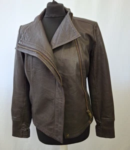 DKNY Jeans Women's Jacket Brown Leather Jacket Size Small Biker Full Zip L1634 - Picture 1 of 18