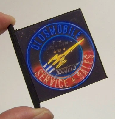 1/24 Diorama Vintage Round Oldsmobile Dealer Neon Looking 2-Sided Sign - Image 1 of 4