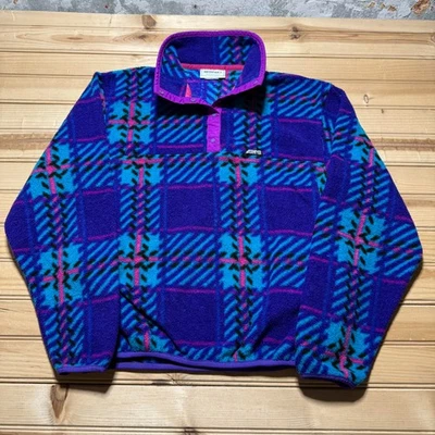 Vintage 90s Geometric Mock Neck Fleece Pullover Hiking Skiing Jacket USA - Small - Image 1 of 4