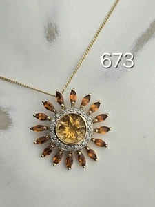 4.07g 9ct Yellow Gold Citrine Diamond Sunflower Necklace Beautiful Dainty 375 9k - Picture 1 of 10