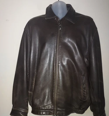 Nautica Мужская кожаная куртка размер 46 (XL) Bomber стиль классический винтажный коричневый - Изображение 1 из 4