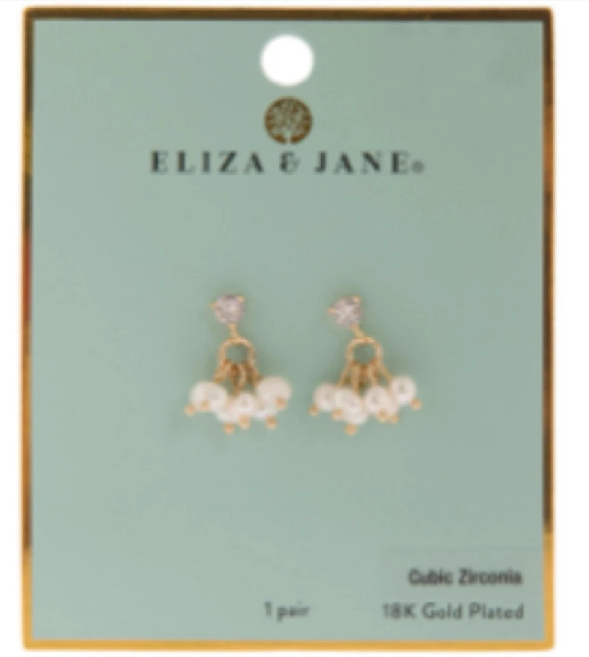 Eliza & Jane Cubic Zirconia Pearl 18k Gold Plated Dangle Earrings - Image 1 of 1