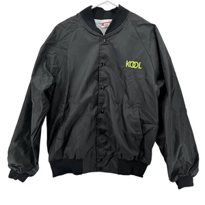 Kool Hartwell Jacket Mens Large Black Nylon Snap Front Bomber Windbreaker VTG - Picture 1 of 7