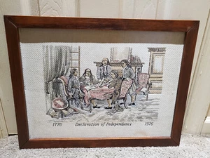 Vintage Holz gerahmtes Nadelbild 1776 Unabhängigkeitserklärung 1976 - Bild 1 von 8