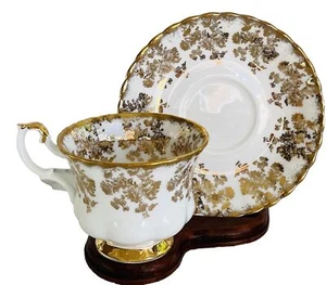 ROYAL ALBERT,English Bone China,Pedestal,Gold Trim,Cup&Saucer”Gold Queen Tlara“ - Picture 1 of 8