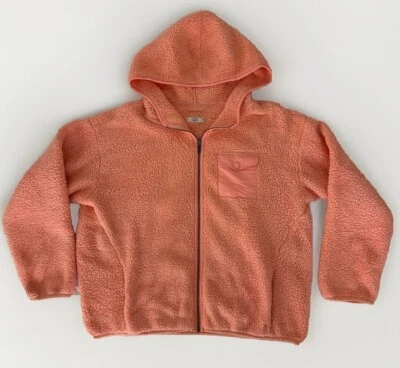 UGG 女式羊毛夹克大号连帽衫拉链 Kadence 珊瑚橙色夏尔巴 — 第 1/4 张图片