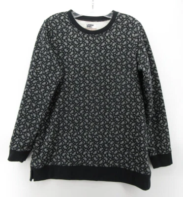 Lands End Sweater Women Medium Black Serious Sweats Pullover Paisley Crewneck - Imagem 1 de 4