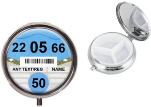 Personalised Car Tax Disc Metal Round Travel Pill Box Vacation Birthday Gift X67 - Picture 1 of 1