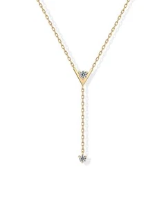 PAVOI 14K Gold Plated Chain Drop Lariat Necklace for Women | Gold Cubic Zirco... - Picture 1 of 4