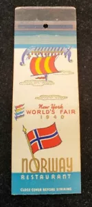 1939/40 New York World's Fair Matchbook "Norway Restaurant" mb10 - Bild 1 von 2