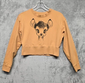 Disney Sweatshirt Girls Size 12 Medium Yellow Mustard Bambi Crop Embroidered - Picture 1 of 14