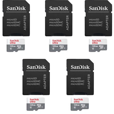 5 Units SanDisk  128GB Ultra UHS-I microSDHC Memory Card with SD Adapter - Image 1 of 3